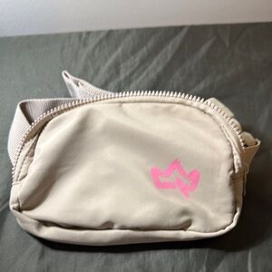 Beige Crossbody Bag with Pink Accent